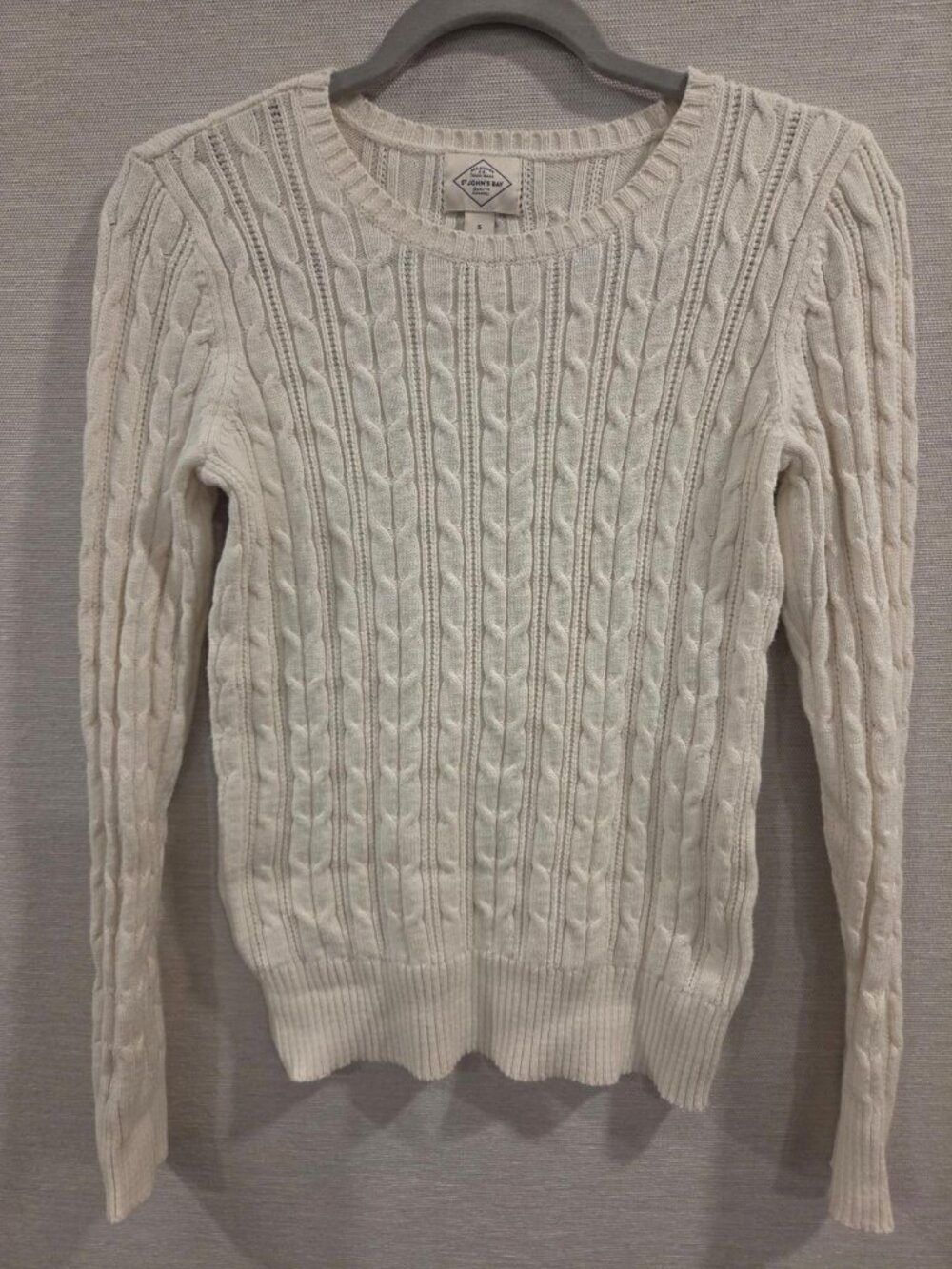 St. John's Bay Cream Cable Knit Crewneck Sweater S